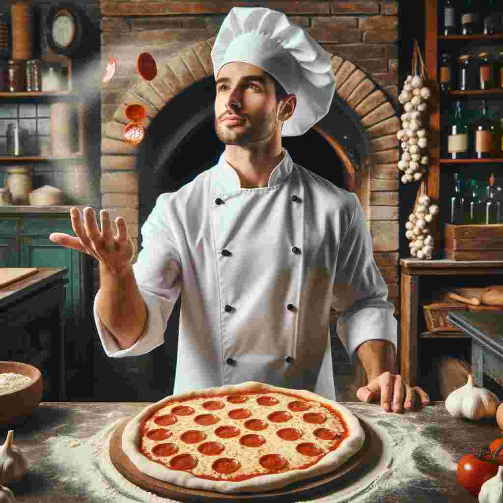 Pizza de pepperoni 2 Aquí tienes la imagen del pizzaiolo preparando una pizza de pepperoni.